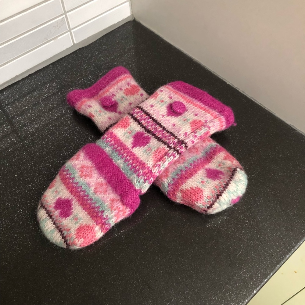 Angels girls pink & cream convertible gloves / mittens